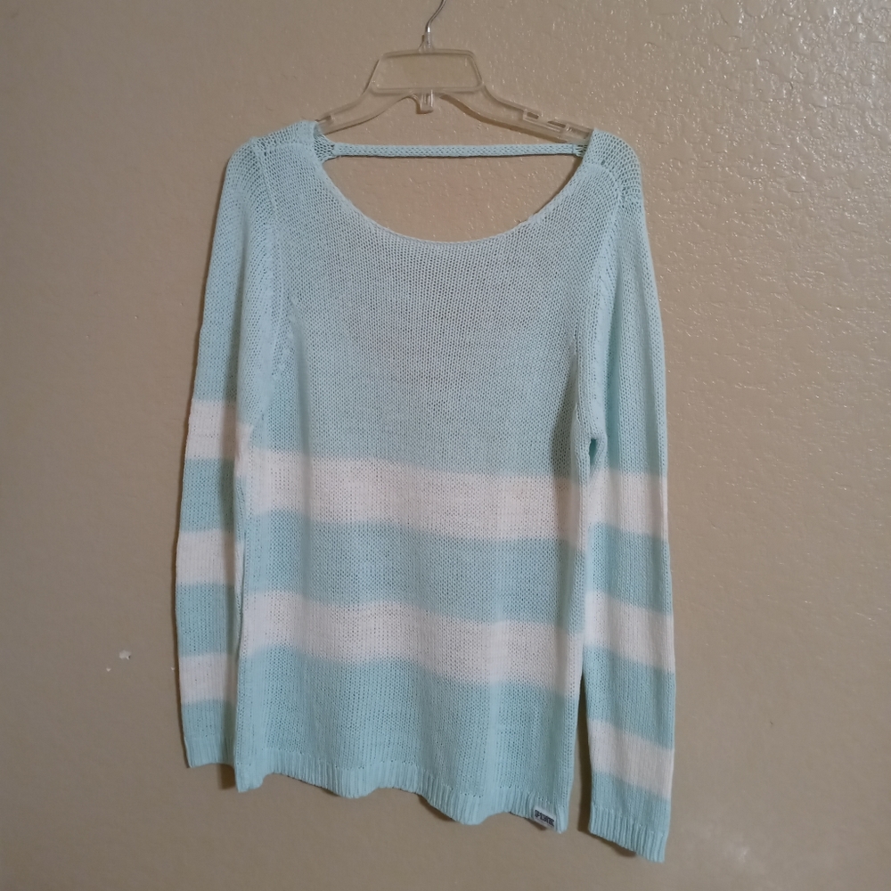 PINK Victoria's Secret Light Blue and White Striped Knit Sweater